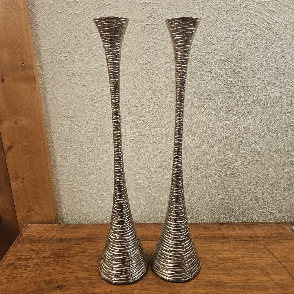 Michael Aram Twist Candle Holders CandleStick‎ 16" Tall Silver Toned Textured